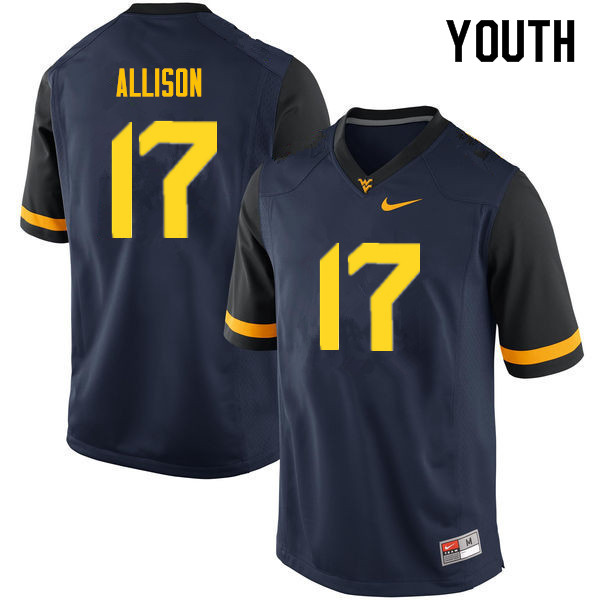NCAA Youth Jack Allison West Virginia Mountaineers Navy #17 Nike Stitched Football College Authentic Jersey AG23Y46AF